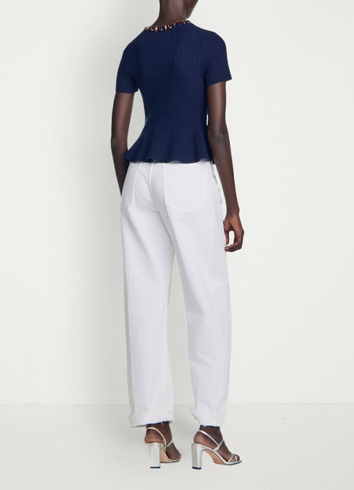 Sandro Ribgebreide trui met peplum - achterkant donkerblauw