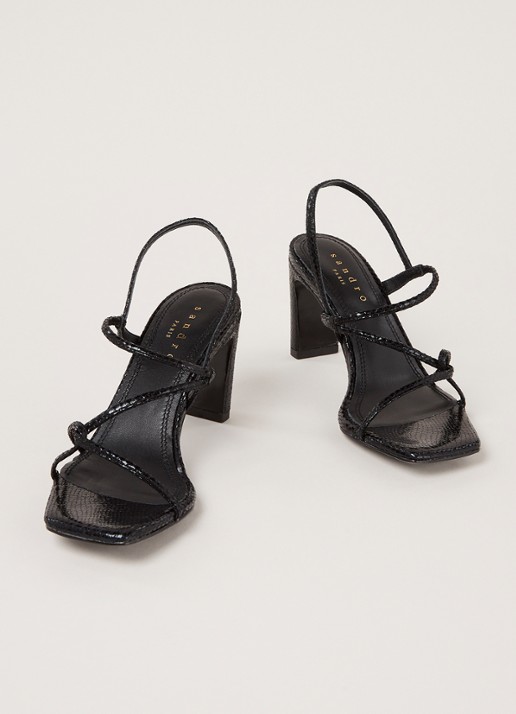 Sandro Sandalette van leer met slangenstructuur - detail 3 zwart