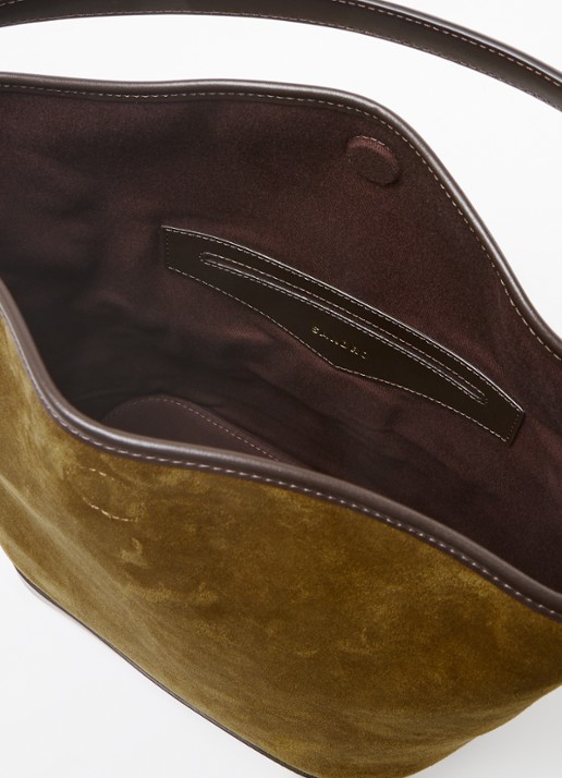 Sandro Schoudertas van kalfssuède met leren details - detail 2 khaki