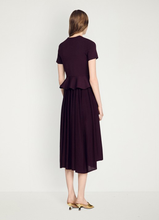 Sandro Semi-transparante midi jurk met peplum - achterkant 7 bordeauxrood