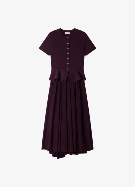 Sandro Semi-transparante midi jurk met peplum - voorkant 5 bordeauxrood
