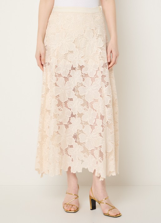 Sandro Semi-transparante midi rok van kant met kralendecoratie