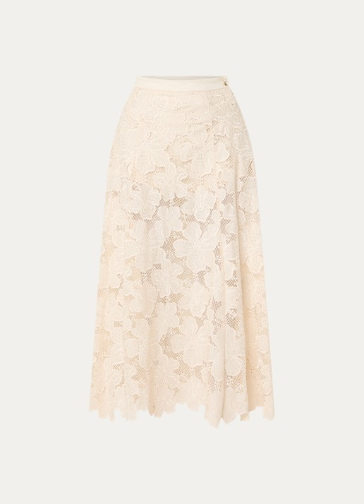 Sandro Semi-transparante midi rok van kant met kralendecoratie - voorkant 2 beige