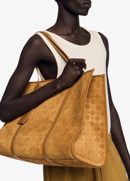 Sandro Shopper van suède met uitneembaar etui - voorkant 3 camel