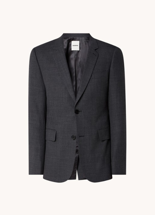 Sandro Slim fit colbert in wolblend met klepzakken - voorkant donkergrijs