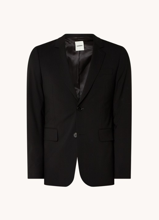 Sandro Slim fit colbert van scheerwol met klepzakken - voorkant zwart