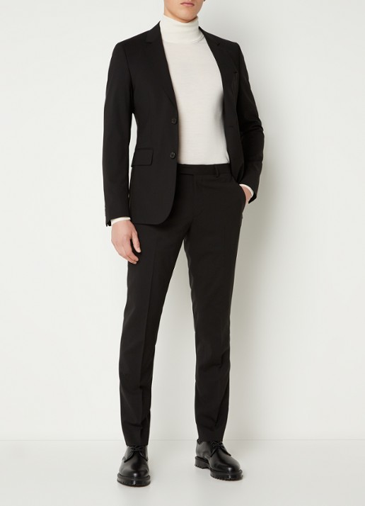 Sandro Slim fit colbert van scheerwol met klepzakken - voorkant 2 zwart