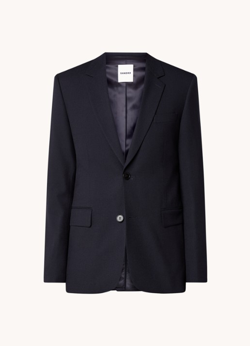 Sandro Slim fit colbert van wol met klepzakken - voorkant 2 donkerblauw