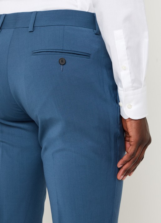Sandro Slim fit cropped pantalon van wol met persplooi - detail 5 staalblauw