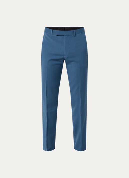 Sandro Slim fit cropped pantalon van wol met persplooi - voorkant staalblauw