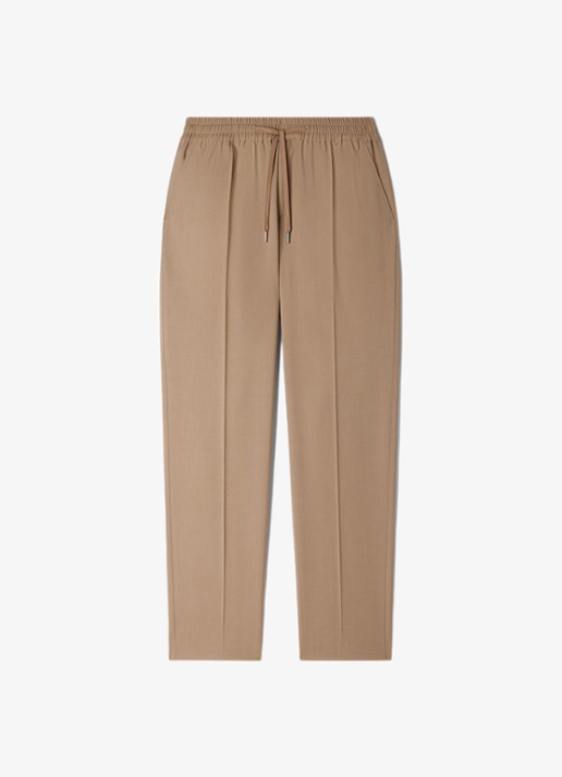 Sandro Slim fit pantalon in wolblend met elastische band - voorkant cappucino / beige
