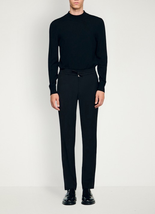 Sandro Slim fit pantalon in wolblend met elastische band - detail 2 black / zwart
