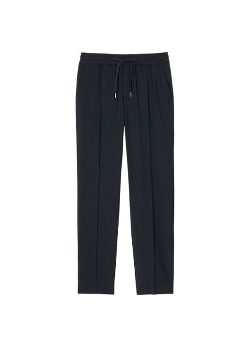 Sandro Slim fit pantalon in wolblend met elastische band - voorkant 4 black / zwart