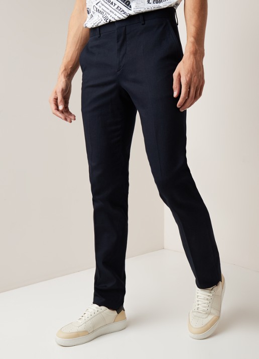 Sandro Slim fit pantalon van katoen met persplooi - detail 3 donkerblauw