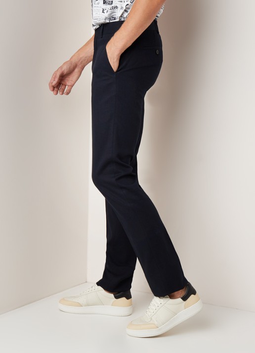 Sandro Slim fit pantalon van katoen met persplooi - detail 4 donkerblauw