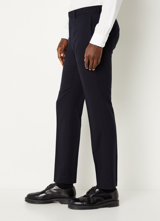 Sandro Slim fit pantalon van wol met persplooi - detail 5 donkerblauw