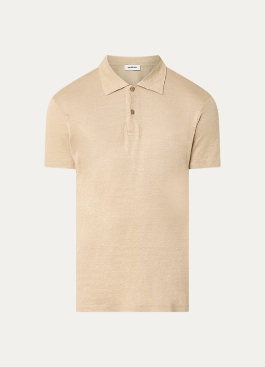 Sandro Slim fit polo van linnen  - voorkant 2 beige