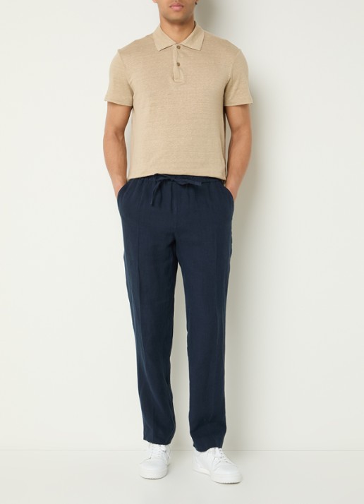 Sandro Slim fit polo van linnen  - voorkant 3 beige