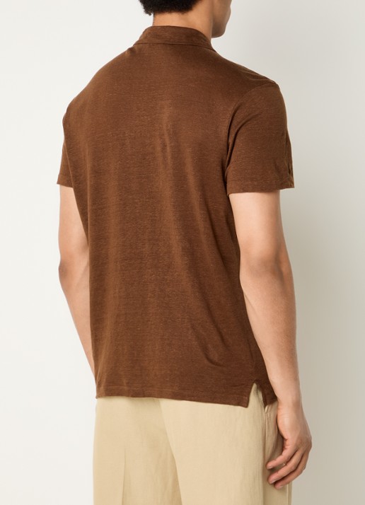 Sandro Slim fit polo van linnen  - achterkant 2 hazelnootbruin