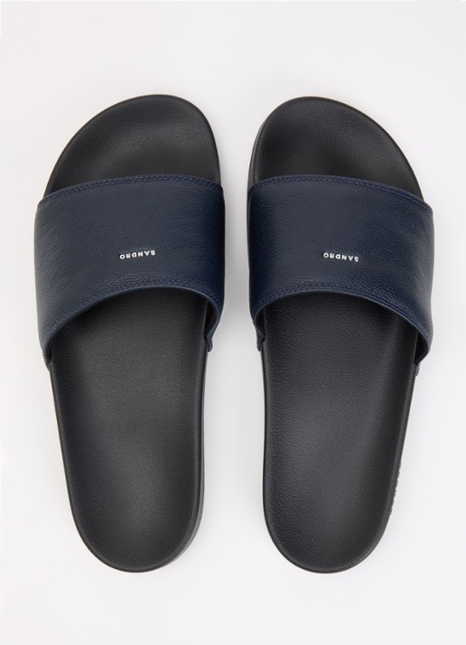 Sandro Slipper van leer met logo - detail 4 donkerblauw