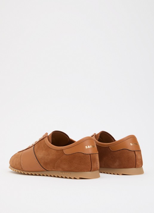 Sandro Sneaker van suède met leren details - achterkant 4 cognac