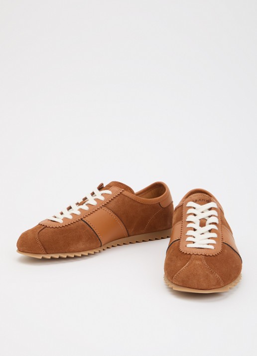 Sandro Sneaker van suède met leren details - detail cognac