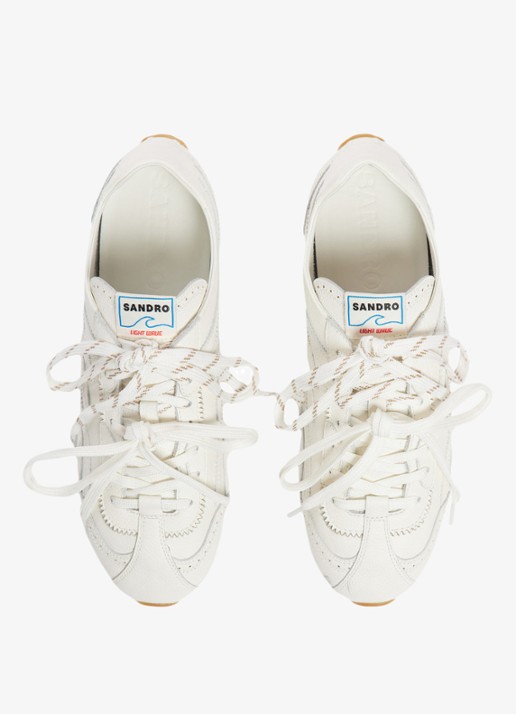 Sandro Sneakers van leer met dubbele veters - detail ecru / wit