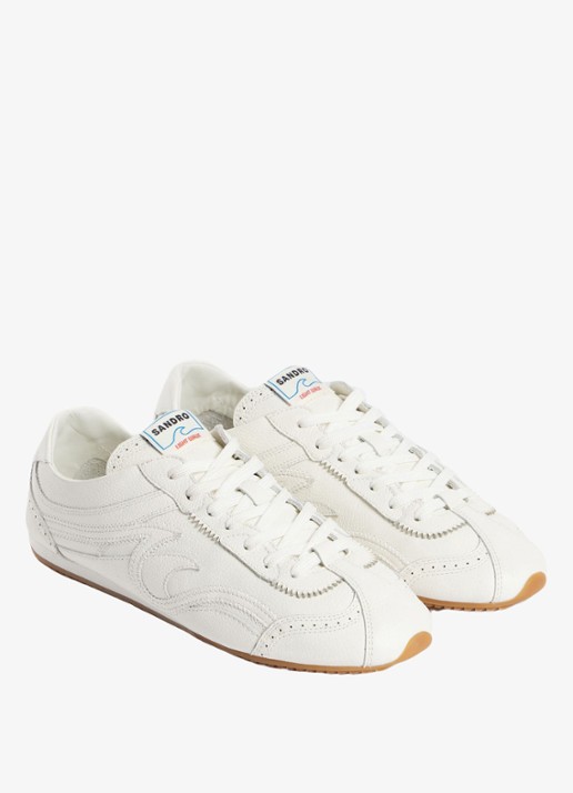Sandro Sneakers van leer met dubbele veters - detail 2 ecru / wit