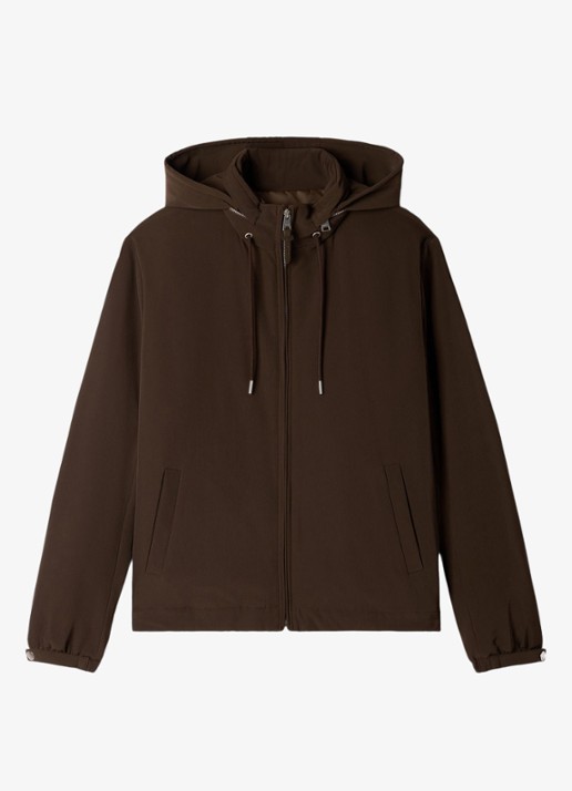 Sandro Softshell jack met opbergbare capuchon en steekzakken - voorkant taupe / khaki