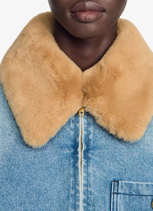 Sandro Spijkerjas met imitatiebontkraag - detail 6 denim