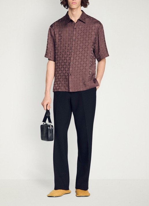 Sandro Square Cross loose-fit shirt - voorkant 2 chocolate / bruin