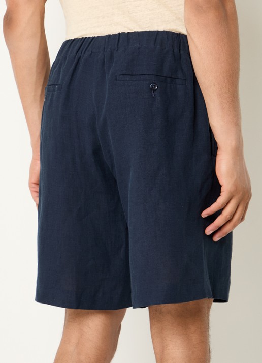 Sandro Straight fit korte broek van linnen met steekzakken - achterkant 4 donkerblauw