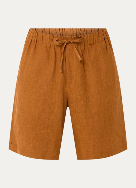 Sandro Straight fit korte broek van linnen met steekzakken - voorkant 3 cognac