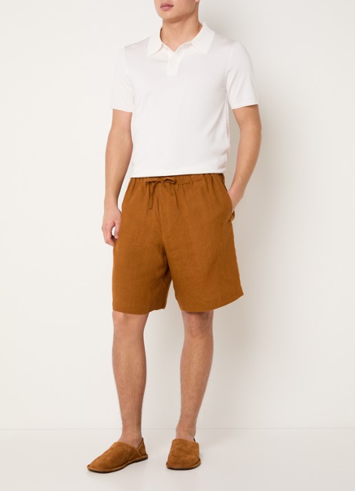 Sandro Straight fit korte broek van linnen met steekzakken - voorkant 4 cognac