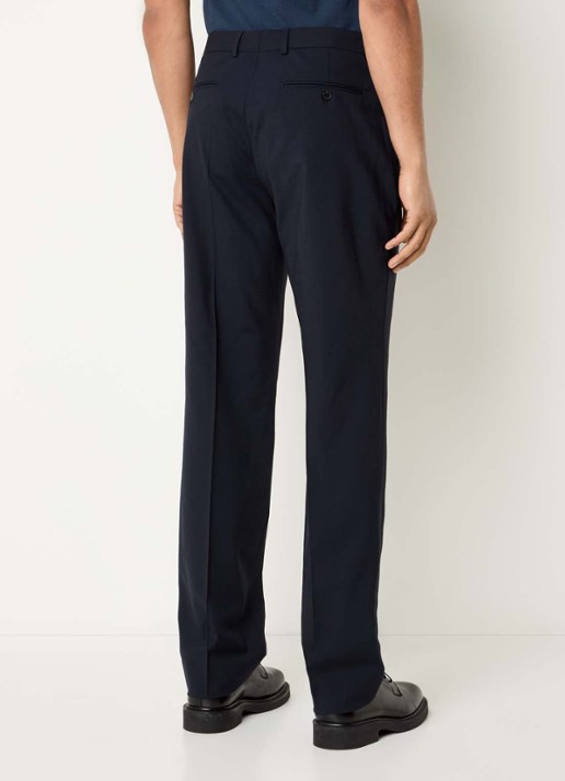 Sandro Straight fit pantalon van scheerwol met steekzakken - achterkant donkerblauw