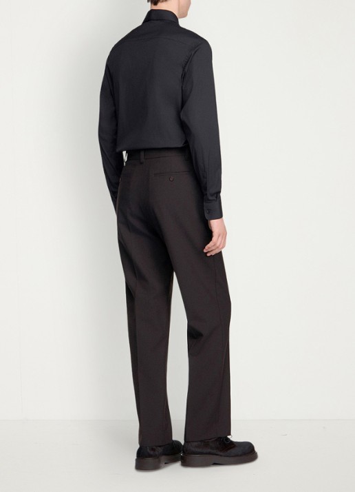 Sandro Straight fit pantalon van wol - achterkant 6 chocoladebruin