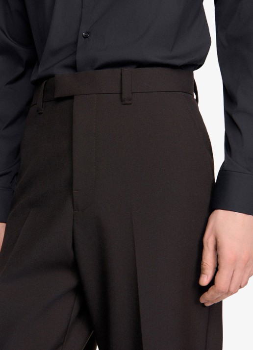 Sandro Straight fit pantalon van wol - detail 3 chocoladebruin