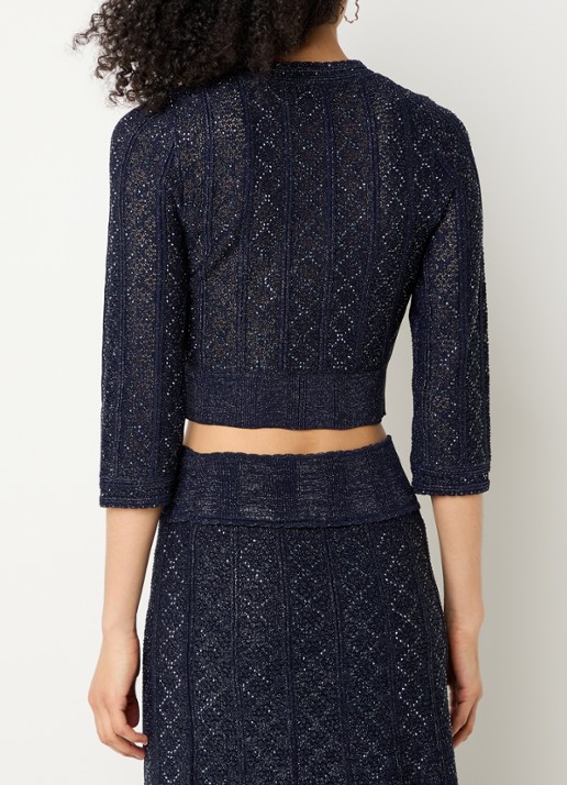 Sandro Strass knit cropped cardigan - achterkant navy blue / blauw