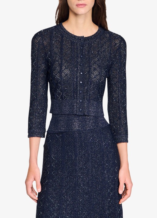 Sandro Strass knit cropped cardigan - detail 4 navy blue / blauw