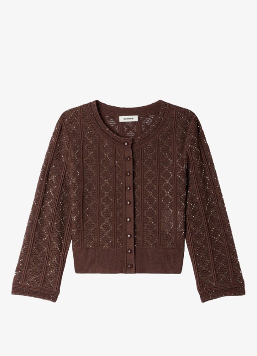 Sandro Strass knit cropped cardigan - voorkant 2 brown / bruin