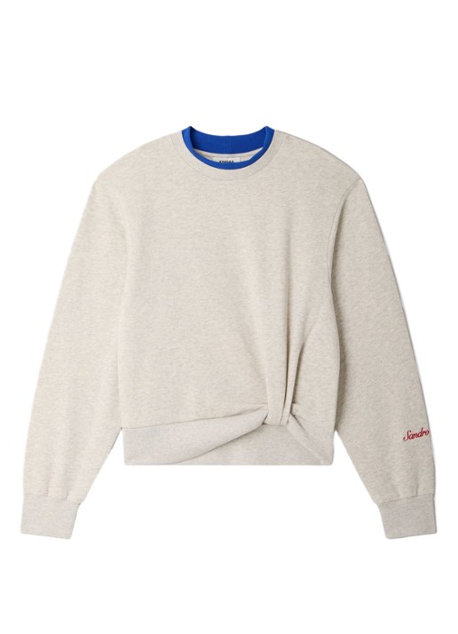 Sandro Sweater met gemêleerd dessin en logo - voorkant 2 lichtgrijs