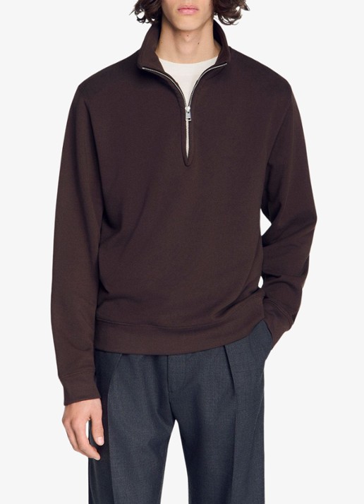 Sandro Sweater met halve rits - detail bruin
