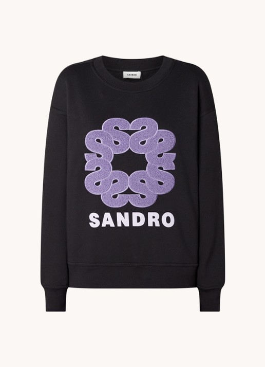 Sandro Sweater met logoborduring - voorkant 3 zwart