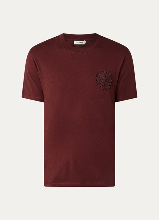 Sandro T-shirt met bloemborduring - voorkant 2 kastanjebruin