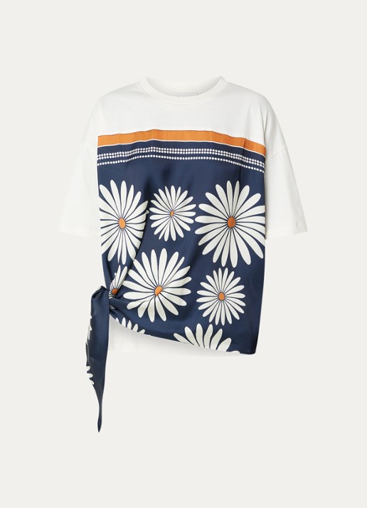 Sandro T-shirt met bloemenprint - voorkant donkerblauw