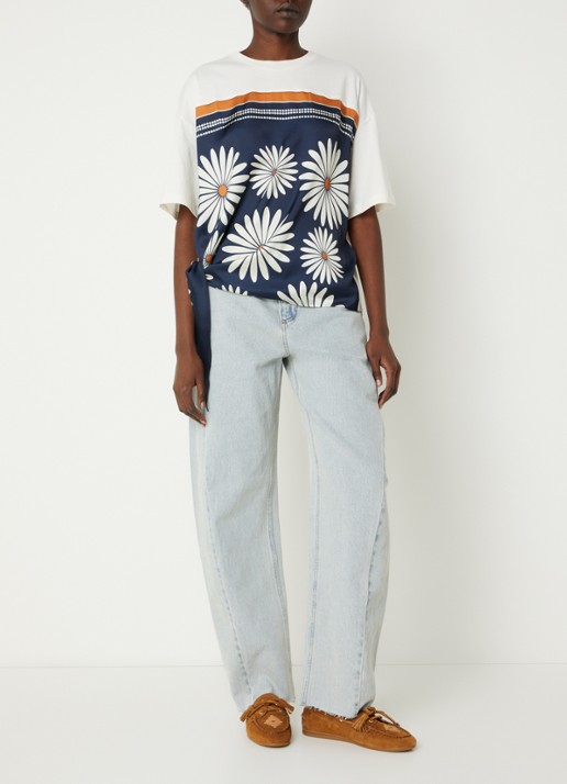 Sandro T-shirt met bloemenprint - voorkant 2 donkerblauw