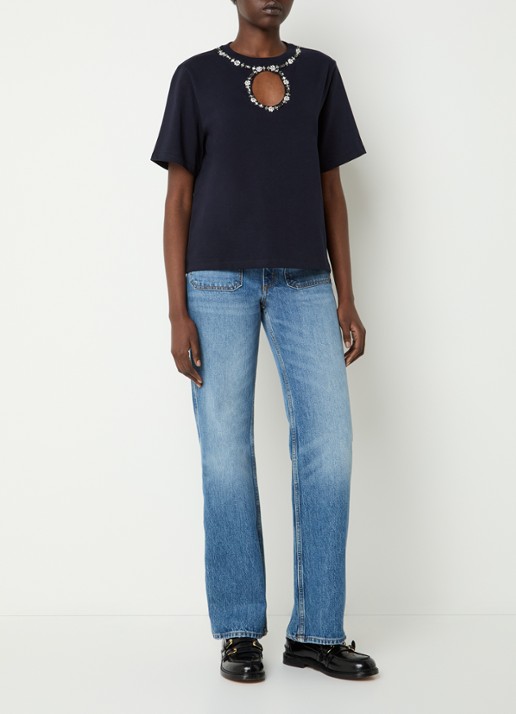 Sandro T-shirt met cut-out detail en strass - voorkant 3 donkerblauw