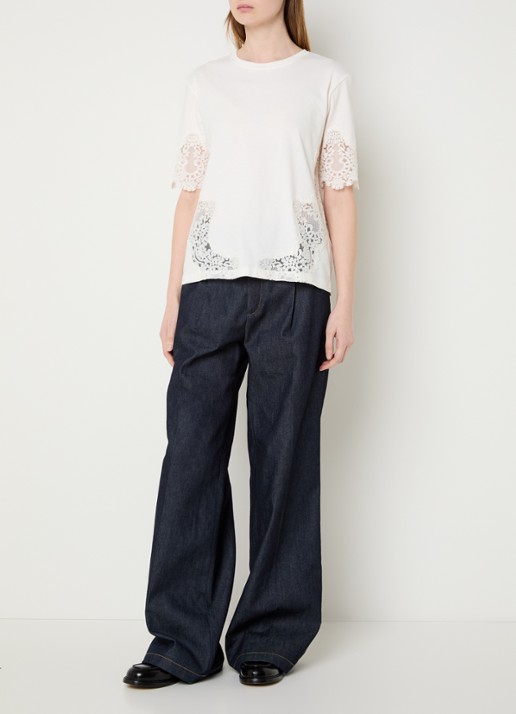 Sandro T-shirt met details van kant - voorkant 4 gebroken wit