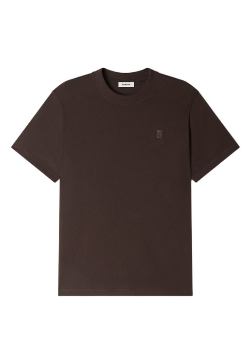 Sandro T-shirt met logo - voorkant 2 chocoladebruin