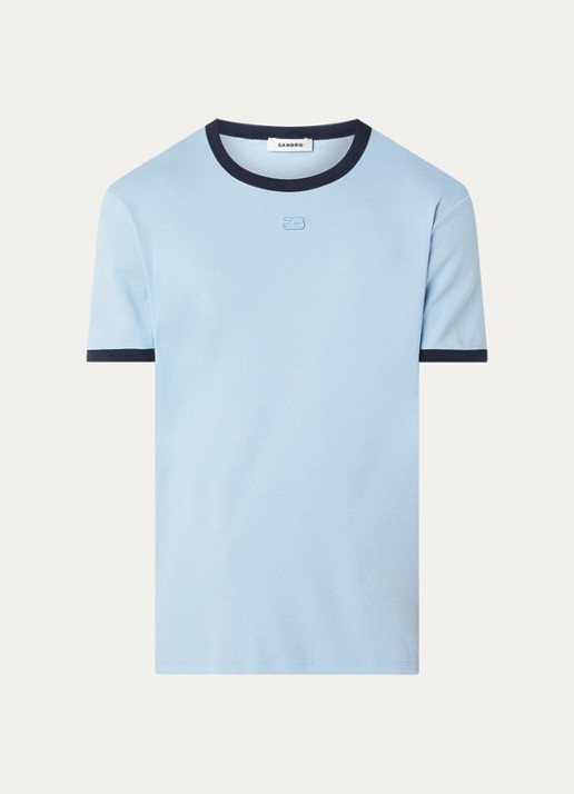 Sandro T-shirt met logoborduring - voorkant 3 blauwgrijs
